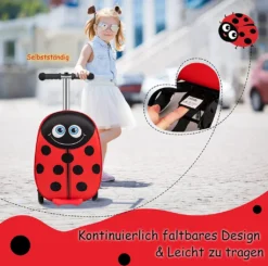 COSTWAY 2 In 1 Kinderkoffer 26L Und Scooter Mit LED Räder, Kindertrolley Mit Bremse, Für Kinder Ab 5 Jahre Alt (Rot) -Globbervi Verkaufe 02bf83656a5a80e84f11869d2b6c0070