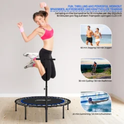Physionics® Fitness Trampolin - Verstellbarer Griff, Ø 101 Cm, Max. 120 Kg, Klappbar, Mit Gummiseilfederung - Mini-Trampolin, Aerobic Trampolin Für Erwachsene Und Kinder, Indoor, Jumper, Rebounder -Globbervi Verkaufe 036ddec199dbb3ce0588c5a427b337d0