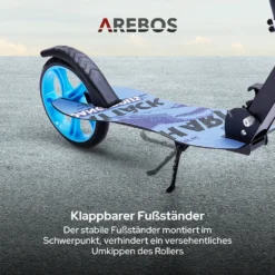 AREBOS Tretroller Scooter, XXL Räder, Tragegurt, Rutschfeste Trittfläche, Höhenverstellbar, Tritt-Bremse ,max. 100 Kg, Blau -Globbervi Verkaufe 0414acdfea78122223ad487403d54e90