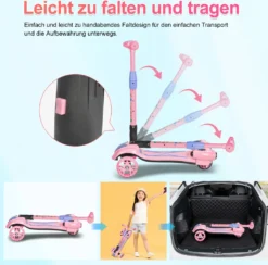 Roller Kinder 3-10 Jahre, Kinderroller 3 Räder, Mit Bluetooth Musik Spray LED Rädern Höhenverstellbar Faltbar Kinderscooter Dreiradscooter Tretroller Scooter Für Kinder Jungen Mädchen Bis 60kg (Rosa) -Globbervi Verkaufe 06cf37cb24e2fafc23258a0468eb31cc