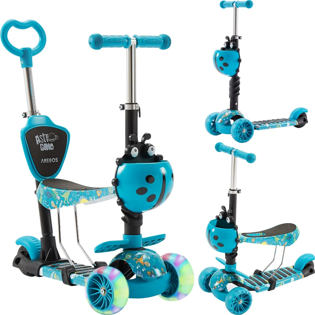 AREBOS Cityroller, Tretroller, Scooter, Höhenverstellbarer Lenker Und Sitz, LED-XXL Räder, Tritt-Bremse, Für Kinder, Bis 40 Kg Belastbarer Roller, Kickroller, Kickscooter, Blau 1 AREBOS Cityroller, Tretroller, Scooter, Höhenverstellbarer Lenker Und Sitz, LED-XXL Räder, Tritt-Bremse, Für Kinder, Bis 40 Kg Belastbarer Roller, Kickroller, Kickscooter, Blau