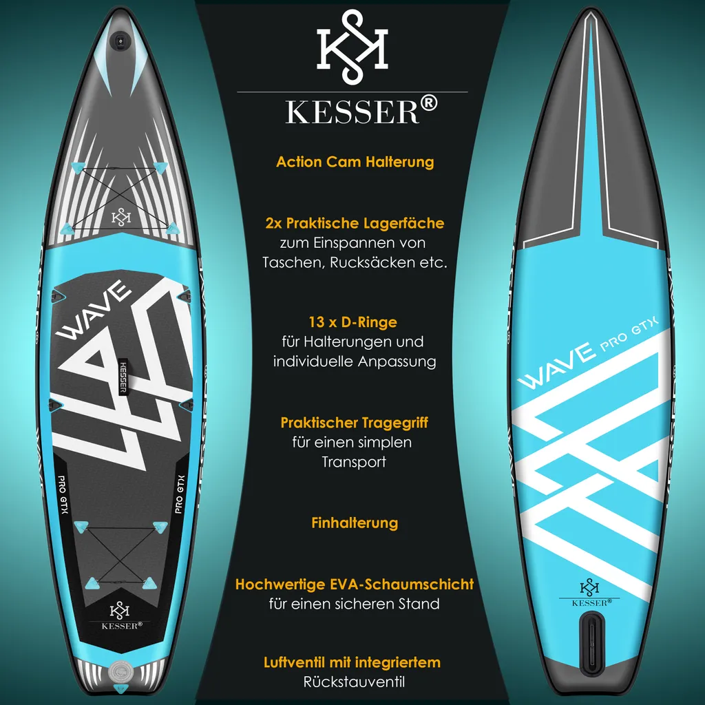 KESSER® Aufblasbare SUP Board Set PRO GTX Mit Premium Hochdruckpumpe Transporttasche Stand Up Paddle Board | Cam Halterung | Surfboard 6 Zoll Dick Komplettes Zubehör 150kg, Farbe:Blau - 320CM 9 KESSER® Aufblasbare SUP Board Set PRO GTX Mit Premium Hochdruckpumpe Transporttasche Stand Up Paddle Board | Cam Halterung | Surfboard 6 Zoll Dick Komplettes Zubehör 150kg, Farbe:Blau - 320CM – Bild 9
