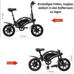 DYU D3F, 14Zoll Smart Elektrofahrrad, Faltbares E-bike, LED-Nachtlicht, Stadt-Elektrofahrrad, 250 W/36V/10Ah, Höchstgeschwindigkeit 25km/h, Höchstlast 120kg, Unisex, Schwarz -Globbervi Verkaufe 0a77d770d4666d6d2d56af11359cc61c