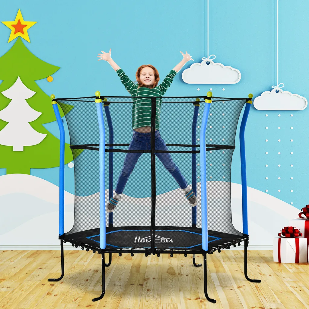 HOMCOM 5,3FT Trampolin Für Kinder Gartentrampolin Mit Sicherheitsnetz Randabdeckung Gummiseil Gepolstert Fitness-Trampolin Mini-Trampoline Mit Netz Stahl Blau 163,5H Cm Bis 60 Kg 2 HOMCOM 5,3FT Trampolin Für Kinder Gartentrampolin Mit Sicherheitsnetz Randabdeckung Gummiseil Gepolstert Fitness-Trampolin Mini-Trampoline Mit Netz Stahl Blau 163,5H Cm Bis 60 Kg – Bild 2