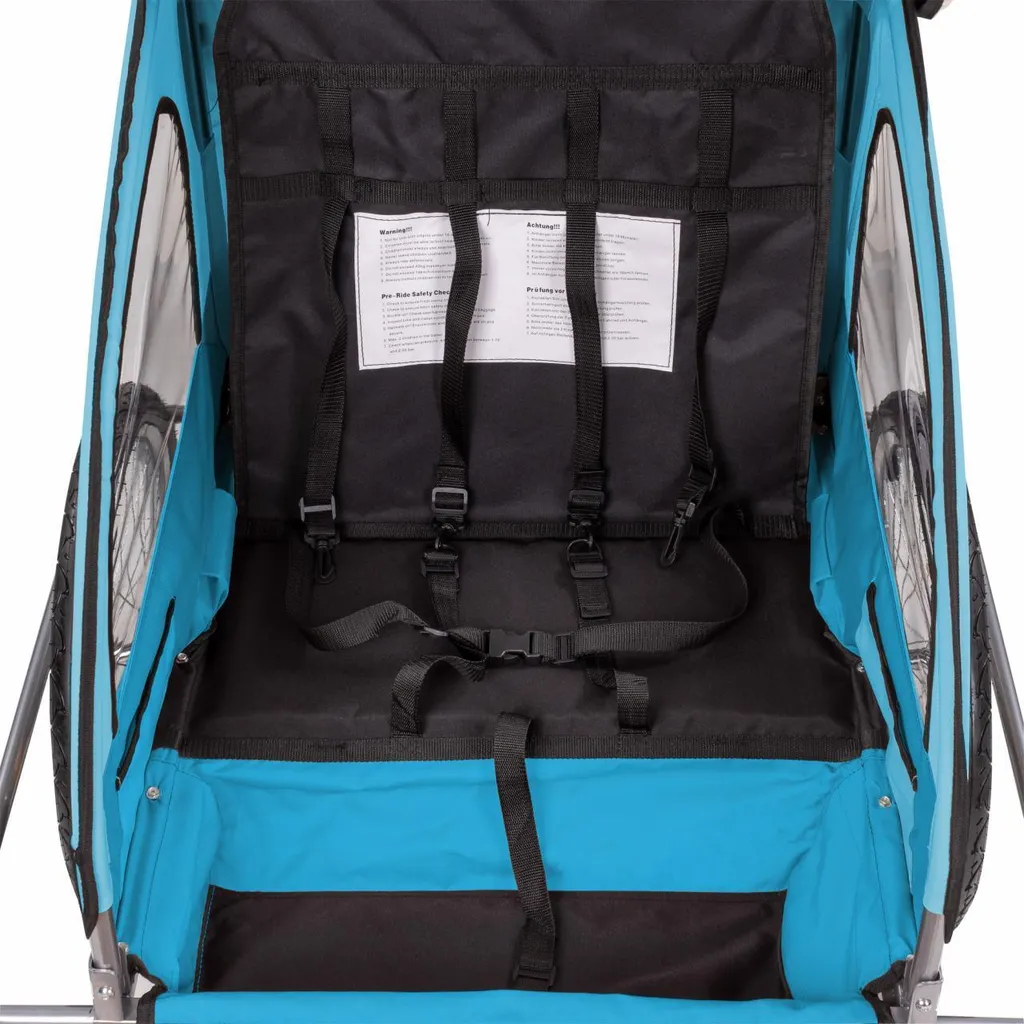 FROGGY Kinder Fahrradanhänger Mit Federung + 5-Punkt Sicherheitsgurt Radschutz Anhänger Für 1 Bis 2 Kinder Design Sky 5 FROGGY Kinder Fahrradanhänger Mit Federung + 5-Punkt Sicherheitsgurt Radschutz Anhänger Für 1 Bis 2 Kinder Design Sky – Bild 5