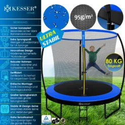 KESSER® Trampolin Gartentrampolin | Rheinland GS | Kindertrampolin Bis 150 Kg | Komplettset Mit Sicherheitsnetz Regenabdeckung, Leiter, Randabdeckung & Zubehör, Farbe:Blau / Schwarz, Größe:244 Cm -Globbervi Verkaufe 0dd57927dfc4e59c193f959f2fb37964