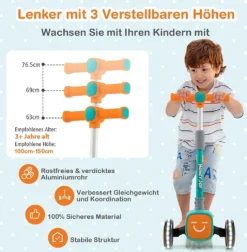 COSTWAY Kinder Roller Scooter, Mit 3-Fach Höhenverstellbarem Lenker, Leuchtenden Rädern, 4 Austauschbaren Emoji-Frontabdeckungen, Kinderscooter Klappbar, Tretroller Kickroller Dreirad, Grün -Globbervi Verkaufe 1341098df95f86479cfdf966d28b2764