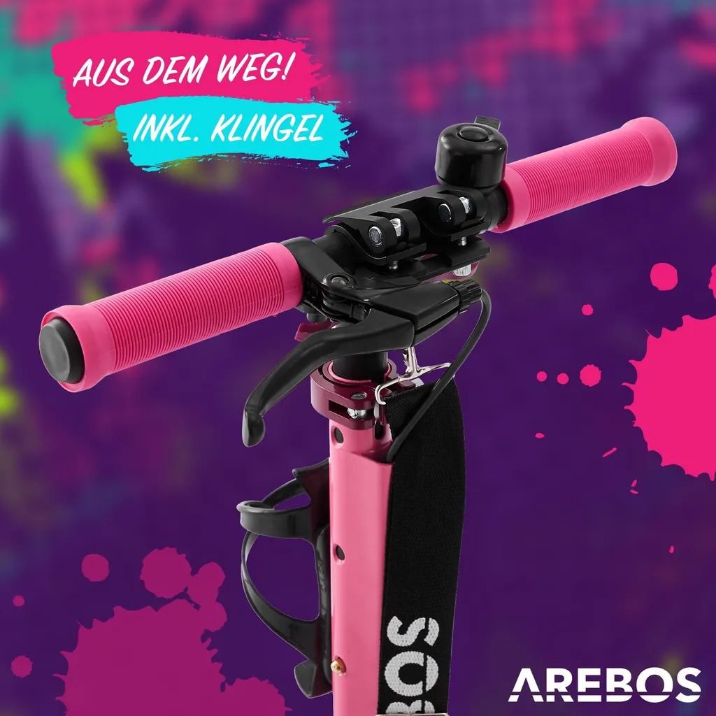 AREBOS Cityroller Tretroller Mit LED, Höhenverstellbar, Klappbar, Inkl. Tragegurt, Hand- & Trittbremse, Für Kinder Und Erwachsene, Bis 100kg Belastbar Roller, Pink 8 AREBOS Cityroller Tretroller Mit LED, Höhenverstellbar, Klappbar, Inkl. Tragegurt, Hand- & Trittbremse, Für Kinder Und Erwachsene, Bis 100kg Belastbar Roller, Pink – Bild 8