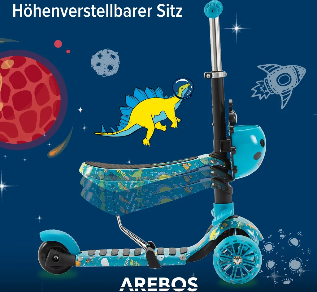 AREBOS Cityroller, Tretroller, Scooter, Höhenverstellbarer Lenker Und Sitz, LED-XXL Räder, Tritt-Bremse, Für Kinder, Bis 40 Kg Belastbarer Roller, Kickroller, Kickscooter, Blau 9 AREBOS Cityroller, Tretroller, Scooter, Höhenverstellbarer Lenker Und Sitz, LED-XXL Räder, Tritt-Bremse, Für Kinder, Bis 40 Kg Belastbarer Roller, Kickroller, Kickscooter, Blau – Bild 9
