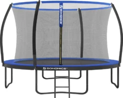 SONGMICS Trampolin Ø 305 Cm Mit Leiter + Netz + Stangen + Abdeckung Sicher Fitnessgerät Rundes Gartentrampolin Schwarz