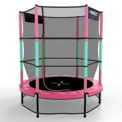 Kinetic Sports Trampolin Kinder Indoortrampolin Jumper 140 Cm Randabdeckung Stangen Gepolstert, Gummiseil-Federung Sicherheitsnetz Pink
