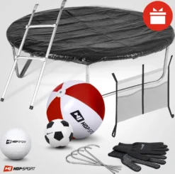 Hop-Sport Trampolin Outdoor - Ø 430 Cm - Safety Gartentrampolin Set Mit Innovativen, Gebogenen Netzstangen, Sicherheitsnetz, Leiter Und Vielen Extras – INTERTEK , Schwarz-grau -Globbervi Verkaufe 163e92835c5b208b7d5cf973d292444b 1