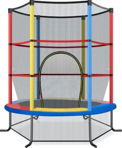 COSTWAY Ø140cm Gartentrampolin Mit Sicherheitsnetz, Trampolin Bis 45kg Belastbar, Indoor-/Outdoortrampolin Für Kinder Ab 3 Jahre