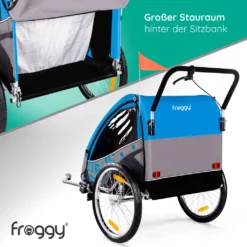 FROGGY Kinder Fahrradanhänger 360° Drehbar Mit Federung + Joggerfunktion + 5-Punkt Sicherheitsgurt, 2in1 Anhänger Für 1 Bis 2 Kinder, Design Cyan -Globbervi Verkaufe 17fa5bb8ea9cf8cd8ced5da0b6f9b162