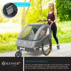 KESSER® Kinderanhänger Fahrradanhänger Sport-RX 2 In 1 Joggerfunktion Kinderfahrradanhänger + 5-Punkt Sicherheitsgurt 360°-Vorderrad Jogger Buggy Fahrrad Anhänger Für 1 Bis 2 Kinder Max. 40kg, Farbe:Hellgrau -Globbervi Verkaufe 18349abd6f4c255006aebb168f4dd535