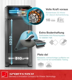 Sportstech FX300 Ultra Slim Laufband – Deutsches Qualitätsunternehmen - Video Events & Multiplayer APP, Riesen Lauffläche 51x122cm & Kein Aufbau, 16 Km/h,USB Ladeport, Pulsgurt Kompatibel -Globbervi Verkaufe 18eccf607239f45d32b8996937255dca