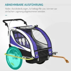 HOMCOM Kinderanhänger Fahrradanhänger Kinder Anhänger Für 2 Kinder Regenschutz Atmungsaktiv Lila+Schwarz 155 X 88 X 108 Cm -Globbervi Verkaufe 19c8f944630e4190e813c801e961c474