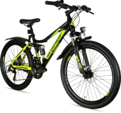 Bergsteiger Broome 24 Zoll Kinderfahrrad, Shimano 21 Gang-Schaltung, StVZO, Mountainbike Mit Vollfederung, Scheibenbremsen & Dynamo-Licht, Geeignet Für 8, 9, 10, 11, 12, 13 Jahre, Jungen-Fahrrad & Mädchen-Fahrrad