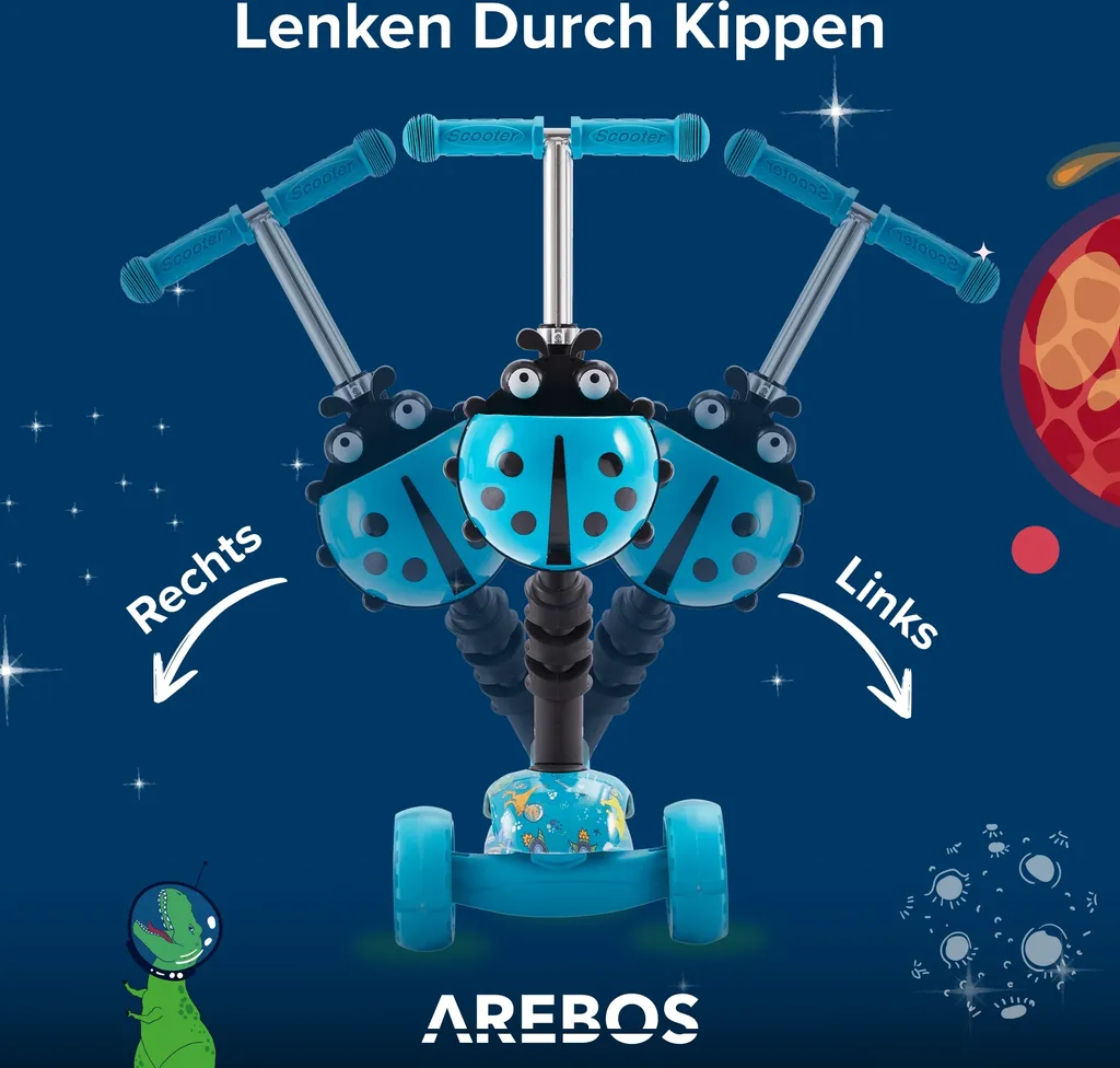 AREBOS Cityroller, Tretroller, Scooter, Höhenverstellbarer Lenker Und Sitz, LED-XXL Räder, Tritt-Bremse, Für Kinder, Bis 40 Kg Belastbarer Roller, Kickroller, Kickscooter, Blau 10 AREBOS Cityroller, Tretroller, Scooter, Höhenverstellbarer Lenker Und Sitz, LED-XXL Räder, Tritt-Bremse, Für Kinder, Bis 40 Kg Belastbarer Roller, Kickroller, Kickscooter, Blau – Bild 10