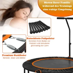 COSTWAY φ 120 Cm Mini Trampolin Faltbar, Fitness Trampolin Mit Höhenverstellbarem Griff, Kindertrampolin, Gartentrampolin, Indoor- Und Outdoortrampolin Für Erwachsene Und Kinder -Globbervi Verkaufe 1fb4aa8270b4f2362458f9befd3bde8a