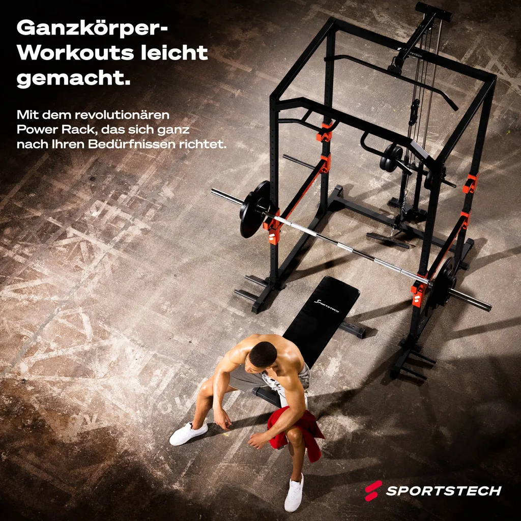 Sportstech Power Rack + Klimmzugstange, Dip-Barren, 2X Latzug Griff + Karabinerhaken, Ablage Für Langhantel Mit Gewichten, Home Gym Kraftstation: Fitness & Sport Zuhause, FPR300 2 Sportstech Power Rack + Klimmzugstange, Dip-Barren, 2X Latzug Griff + Karabinerhaken, Ablage Für Langhantel Mit Gewichten, Home Gym Kraftstation: Fitness & Sport Zuhause, FPR300 – Bild 2