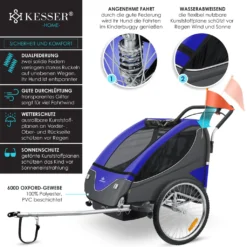 KESSER® Cruiser Kinderanhänger Fahrradanhänger 360° Drehbar Mit Federung 2in1 Joggerfunktion Kinderfahrradanhänger + 5-Punkt Sicherheitsgurt , Jogger Fahrrad Anhänger Für 1 Bis 2 Kinder Max. 40kg, Farbe:Blau-Anthrazit -Globbervi Verkaufe 218a0bd4788aa012d6251553ac025dc1