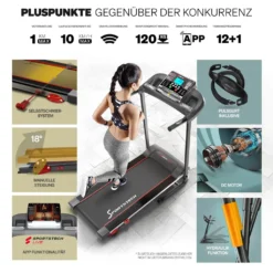 Sportstech F10 Laufband Mit Smartphone App Steuerung, Pulsgurt Inklusive, Selbstschmiersystem, Bluetooth, 1PS, 10 KM/H, Für Geh- Und Lauftraining Mit 13 Programmen – Kompakt Klappbar Verstaubar, Hydraulik-Unterstützung Beim Absenken -Globbervi Verkaufe 222fdcc35a6a4b07b1d28e15825a93cc