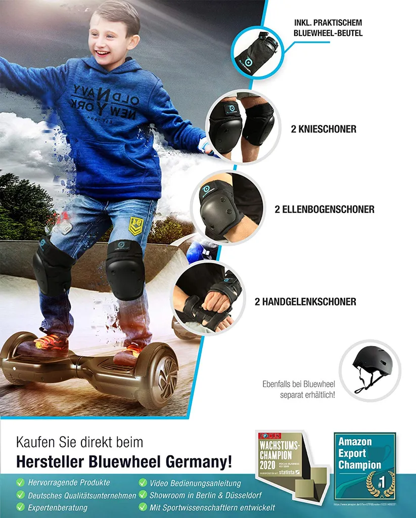 Bluewheel Schutzausrüstung PS200 Größe: L, Für Hoverboard, Inline-Skate, BMX-Fahrrad, Skateboard; Protektoren-Set Mit Optimaler Passformregulierung & Festem Sitz Für Kinder Und Erwachsene – Inkl. Tragebeutel 3 Bluewheel Schutzausrüstung PS200 Größe: L, Für Hoverboard, Inline-Skate, BMX-Fahrrad, Skateboard; Protektoren-Set Mit Optimaler Passformregulierung & Festem Sitz Für Kinder Und Erwachsene – Inkl. Tragebeutel – Bild 3