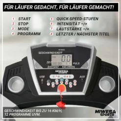 Miweba Sports Laufband Home Track HT1000F - Klappbar - Mit Steigung - 1-16km/h - Quick-Speed - Safety-Key - Tablethalterung - Bis 120 Kg - Fitnessgeräte - (Schwarz) -Globbervi Verkaufe 26003cc787bf021515bbcf555c940b98