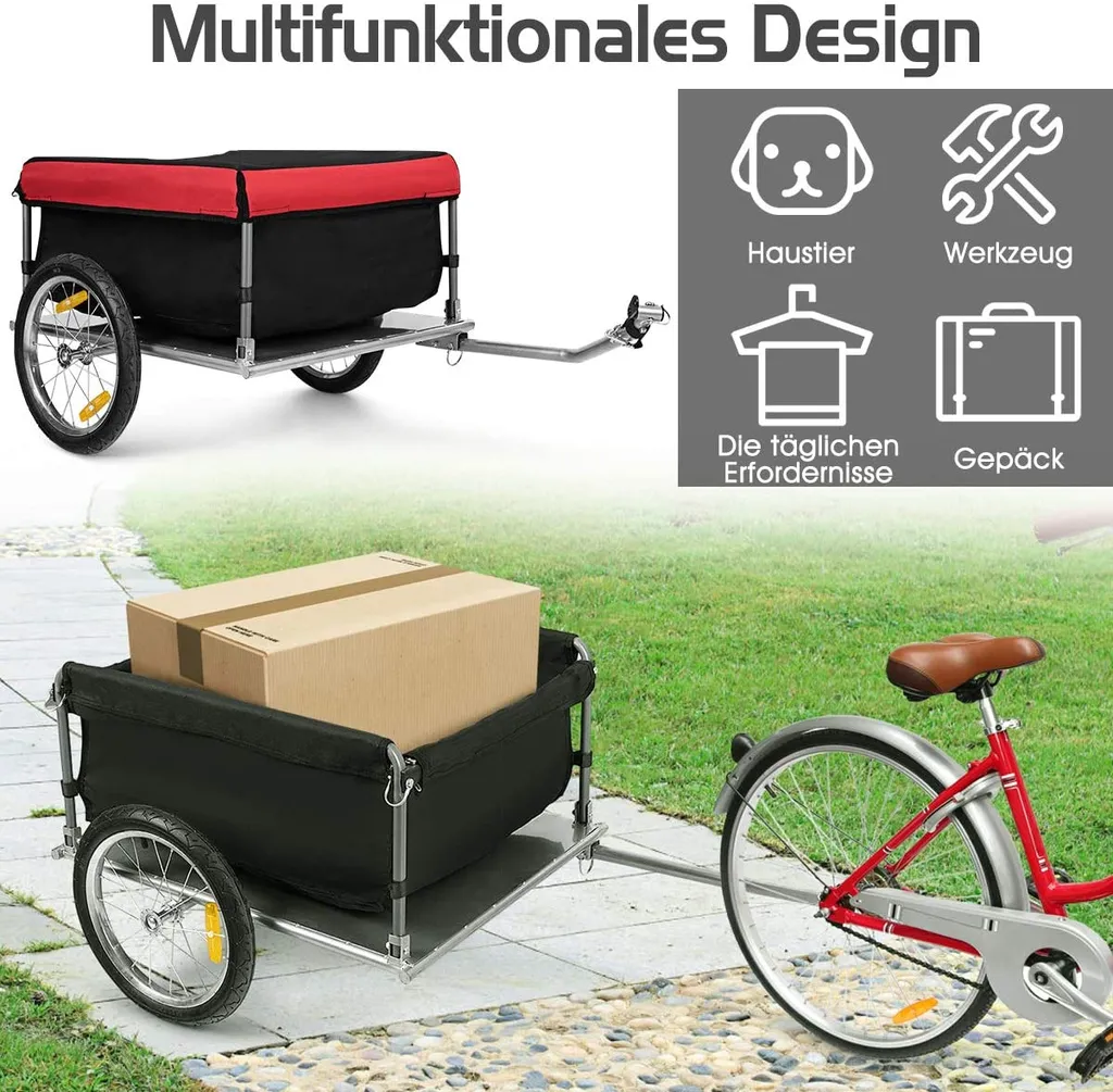 COSTWAY Fahrradanhaenger, Gepaeckanhaenger Klappbar, Lastenanhaenger 40 Cm Raeder Handwagen Bis 40 Kg Tragkraft 4 COSTWAY Fahrradanhaenger, Gepaeckanhaenger Klappbar, Lastenanhaenger 40 Cm Raeder Handwagen Bis 40 Kg Tragkraft – Bild 4