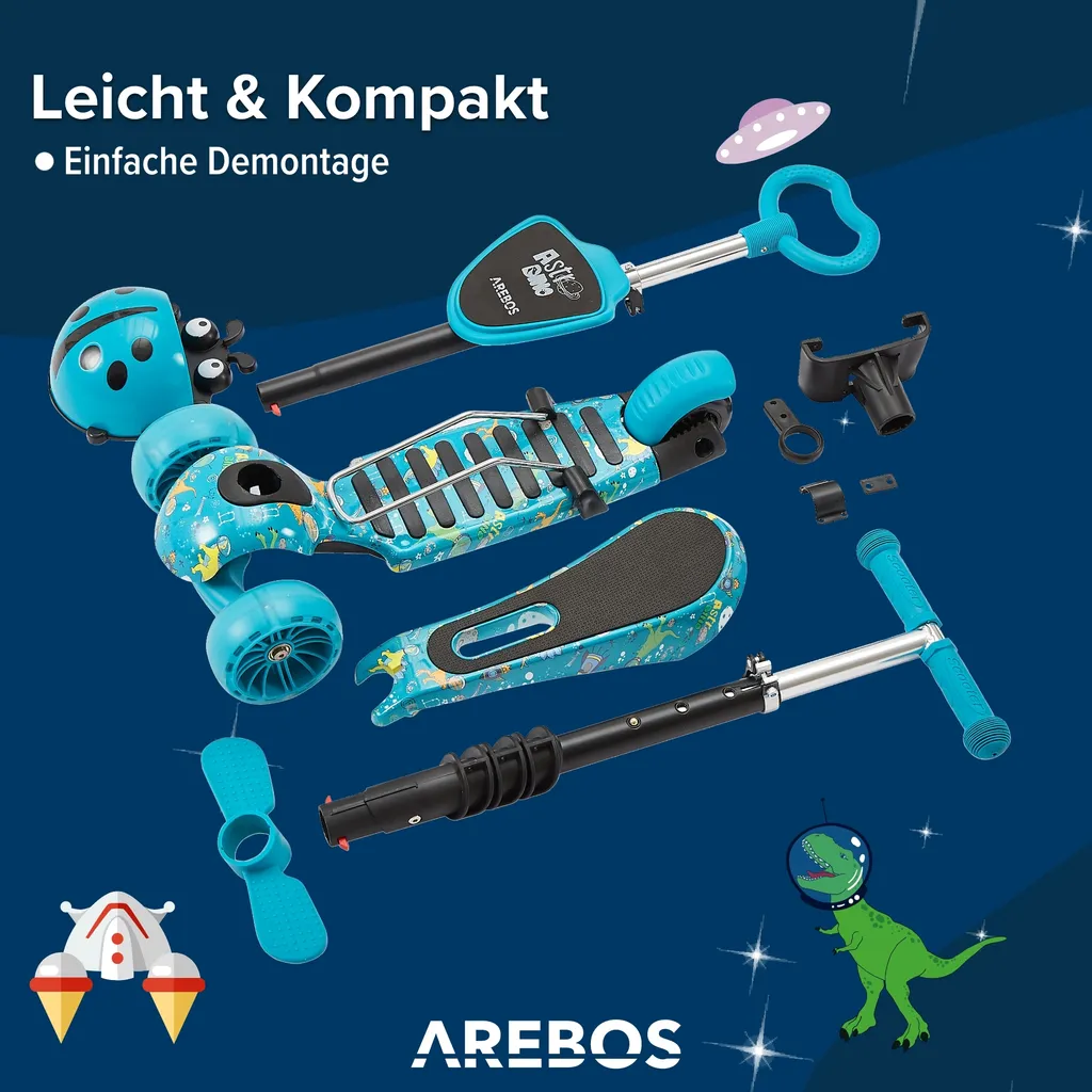AREBOS Cityroller, Tretroller, Scooter, Höhenverstellbarer Lenker Und Sitz, LED-XXL Räder, Tritt-Bremse, Für Kinder, Bis 40 Kg Belastbarer Roller, Kickroller, Kickscooter, Blau 5 AREBOS Cityroller, Tretroller, Scooter, Höhenverstellbarer Lenker Und Sitz, LED-XXL Räder, Tritt-Bremse, Für Kinder, Bis 40 Kg Belastbarer Roller, Kickroller, Kickscooter, Blau – Bild 5
