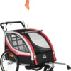 HOMCOM 2 In 1 Kinderfahrradanhänger, Kinderanhänger Mit Federung, Fahrradanhänger Mit Mesh-Tür, 360° Drehbares Vorderrad, Buggy Mit Bremse, Anhänger, Rot+Schwarz, 142 X 75 X 101 Cm
