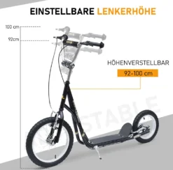 HOMCOM Kinderroller 16/12 Zoll Scooter Tretroller Mit Bremsen Cityroller Kickboard Kinder Roller Für 5+ Jahre Kinder Schwarz 135 X 58 X 92-100 Cm -Globbervi Verkaufe 2a0b8c4c7e1b7415056b6aa2d04105be