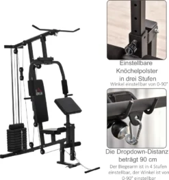 HOMCOM Gym Kraftstation Fitnessstation Multigym Fitnesscenter Fitnessgerät Inkl. Gewichten Mit Rollenpolsterung Stahl Kunstleder Schwarz 148 X 108 X 207 Cm -Globbervi Verkaufe 2c491c8633683999091c53d9c5e7c89f