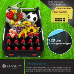 KESSER® Fahrradanhänger Lastenanhänger Transportanhänger Hochdeichsel Mit Kupplung, Inkl. Abdeckung Klappfunktion Hochdeichsel Anhänge Für Fahrrad Transportbox Mit 120 Liter Max. 40 Kg, Farbe:Schwarz / Anthrazit -Globbervi Verkaufe 2c8d18965eb9afb7a308d08c0ba07208