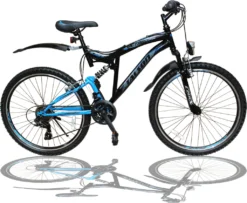 26 Zoll Mountainbike SHIMANO 21-Gang Fahrrad Mit Vollfederung & Beleuchtung OXT-Blue
