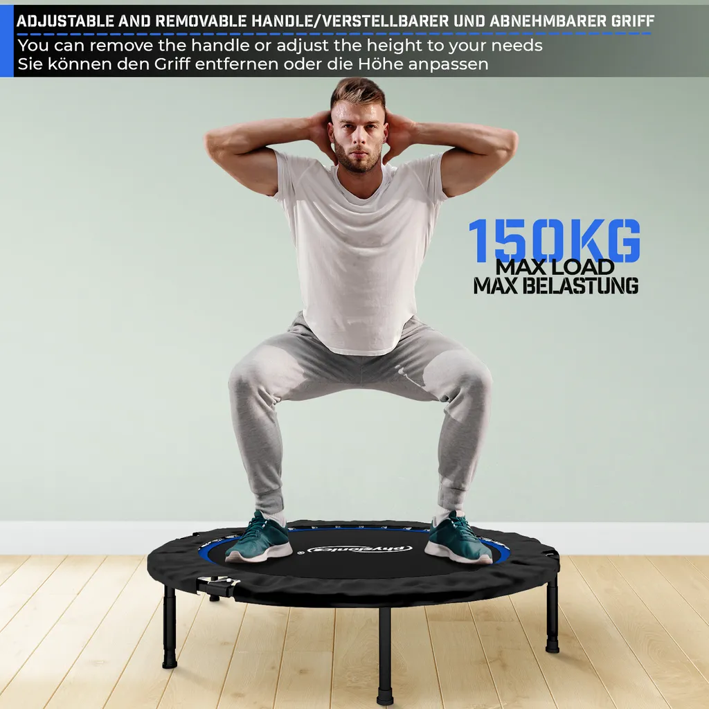 Physionics® Fitness Trampolin - Ø 101 Cm, Höhenverstellbarer Haltegriff, Bis 150 Kg, Klappbar - Mini-Trampolin, Aerobic Trampolin Für Erwachsene Und Kinder, Indoor, Jumper, Rebounder 4 Physionics® Fitness Trampolin - Ø 101 Cm, Höhenverstellbarer Haltegriff, Bis 150 Kg, Klappbar - Mini-Trampolin, Aerobic Trampolin Für Erwachsene Und Kinder, Indoor, Jumper, Rebounder – Bild 4