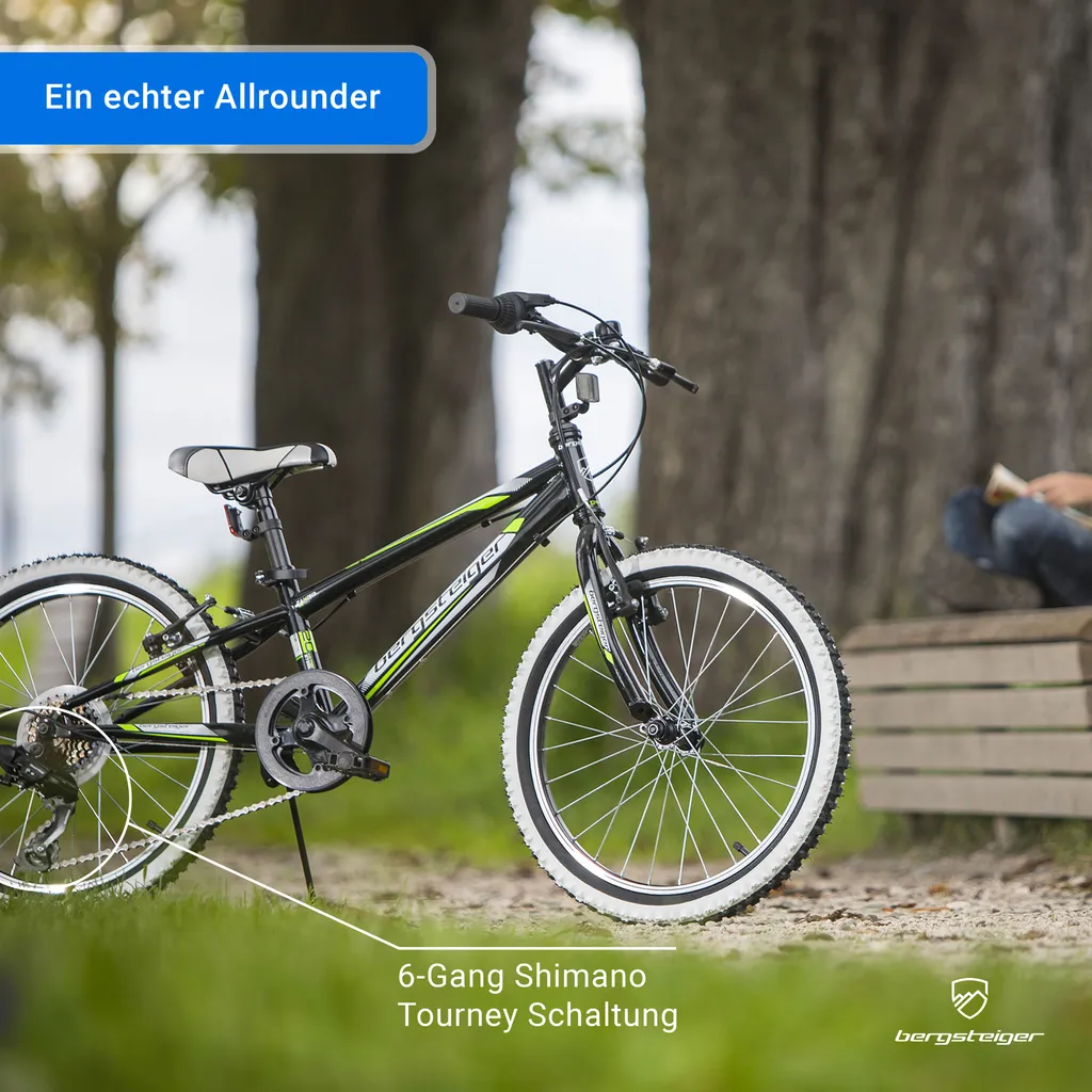 Bergsteiger Kansas 20 Zoll Kinderfahrrad, Geeignet Für 6, 7, 8, 9 Jahre, Shimano 6 Gang-Schaltung, Mountainbike Mit Weißwandbereifung, Jungen-Fahrrad, Mädchen-Fahrrad 4 Bergsteiger Kansas 20 Zoll Kinderfahrrad, Geeignet Für 6, 7, 8, 9 Jahre, Shimano 6 Gang-Schaltung, Mountainbike Mit Weißwandbereifung, Jungen-Fahrrad, Mädchen-Fahrrad – Bild 4