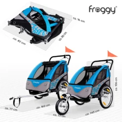 FROGGY Kinder Fahrradanhänger 360° Drehbar Mit Federung + Joggerfunktion + 5-Punkt Sicherheitsgurt, 2in1 Anhänger Für 1 Bis 2 Kinder, Design Cyan -Globbervi Verkaufe 2fbb909d7d298624dc1159971d9b03e1