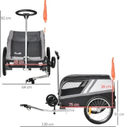 PawHut 2-in-1 Hundeanhänger Haustier Hund Trolley Fahrradanhänger Hundetransporter Hunde Fahrrad Anhänger Oxfordstoff Atmungsaktiv Metall Oxford-Gewebe Schwarz+Grau+Silber 130 X 64 X 92 Cm -Globbervi Verkaufe 30f110dc83497eb22f13cc21d6187b70