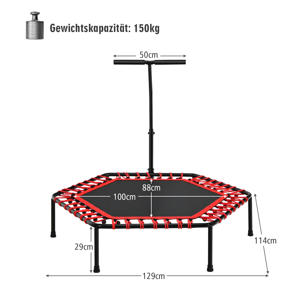 COSTWAY Fitness Trampolin Mit Höhenverstellbarem Faltbarem Haltegriff, Mini Trampolin Bis 150kg Belastbar, Kindertrampolin Gartentrampolin Für Erwachsene Und Kinder 5 COSTWAY Fitness Trampolin Mit Höhenverstellbarem Faltbarem Haltegriff, Mini Trampolin Bis 150kg Belastbar, Kindertrampolin Gartentrampolin Für Erwachsene Und Kinder – Bild 5