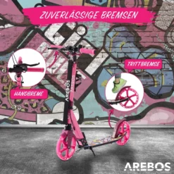 AREBOS Cityroller Tretroller Mit LED, Höhenverstellbar, Klappbar, Inkl. Tragegurt, Hand- & Trittbremse, Für Kinder Und Erwachsene, Bis 100kg Belastbar Roller, Pink 12 AREBOS Cityroller Tretroller Mit LED, Höhenverstellbar, Klappbar, Inkl. Tragegurt, Hand- & Trittbremse, Für Kinder Und Erwachsene, Bis 100kg Belastbar Roller, Pink -Globbervi Verkaufe 32dd6ce4478cd5f3ccb747f4c7da4c1a