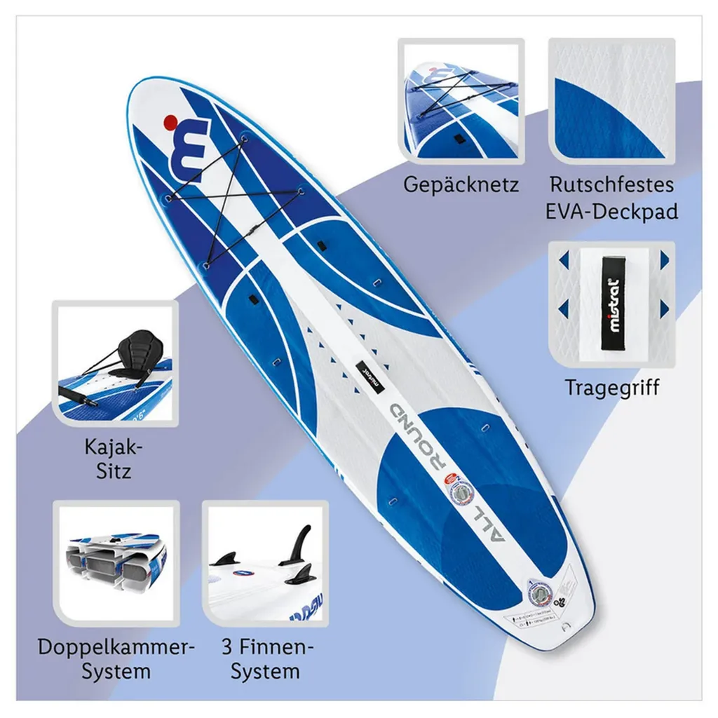 Mistral SUP-Paddel-Board Mit Doppelkammer-System Allround 10'6'' Mit Sitz + Zubehör 6 Mistral SUP-Paddel-Board Mit Doppelkammer-System Allround 10'6'' Mit Sitz + Zubehör – Bild 6