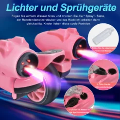 Roller Kinder 3-10 Jahre, Kinderroller 3 Räder, Mit Bluetooth Musik Spray LED Rädern Höhenverstellbar Faltbar Kinderscooter Dreiradscooter Tretroller Scooter Für Kinder Jungen Mädchen Bis 60kg (Rosa) -Globbervi Verkaufe 3534bbb084bc7867b30f98a2cb3e7fbd