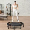 COSTWAY φ 120 Cm Mini Trampolin Faltbar, Fitness Trampolin Mit Höhenverstellbarem Griff, Kindertrampolin, Gartentrampolin, Indoor- Und Outdoortrampolin Für Erwachsene Und Kinder