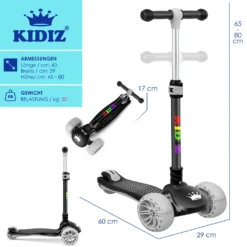KIDIZ® Roller Kinder Scooter X-Pro2 Dreiradscooter Mit PolyurethanLED Leuchtenden Räder Kinderroller Faltbar Tret-Roller Höhenverstellbarer Cityroller Kinderscooter Für Jungen Mädchen 3-12 Jahre, Farbe:Schwarz -Globbervi Verkaufe 37127fc03cfd3874b2b1a4f0ac930928