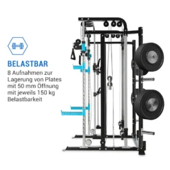 CAPITAL SPORTS Amazor M MasterSmith Machine + Kabelzug , Power Rack , Safety Spotter: Max. 500 Kg , J-Cups: Max. 350 Kg , Klimmzugstange: Max. 150 Kg , Pulverbeschichteter Stahl , Hauptträger: 60 X 60 X 2 Mm (BxTxØ) , 2 X Dumbbell Bar Aufnahme , 8 X Aufnahme Für Plates Ø 50 Mm / Je Max. 150 Kg , 22/26 Höhenpositionen , Schwarz / Blau -Globbervi Verkaufe 374156a9380fc2afbbba8b1b2e92f20d