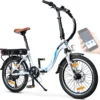 BLUEWHEEL 20" Klappbares E-Bike, Deutsche Qualitätsmarke, Shimano 7 Gang-Schaltung, EU-konform Klapprad Mit App + 250 W Motor + Batterie Abnehmbar, Electric Bike 25 Km/h Bis Zu 150 Km, BXB55 Weiß 10 Ah Batterie