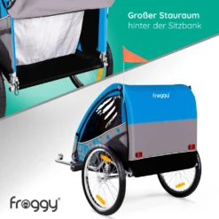 FROGGY Kinder Fahrradanhänger Mit Federung + 5-Punkt Sicherheitsgurt, Anhänger Für 1 Bis 2 Kinder, Design Cyan -Globbervi Verkaufe 3a5e9b1c6d52f2bc00345e556eb8180a