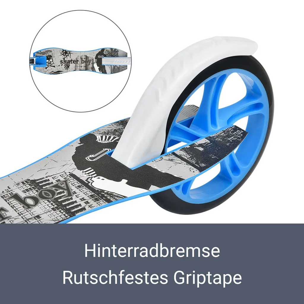 ArtSport Scooter Cityroller Skaterboy Big Wheel 205mm Räder Klappbar & Höhenverstellbar – Kinder-Roller Ab 3 Jahre - Tretroller Bis 100 Kg – Blau 4 ArtSport Scooter Cityroller Skaterboy Big Wheel 205mm Räder Klappbar & Höhenverstellbar – Kinder-Roller Ab 3 Jahre - Tretroller Bis 100 Kg – Blau – Bild 4